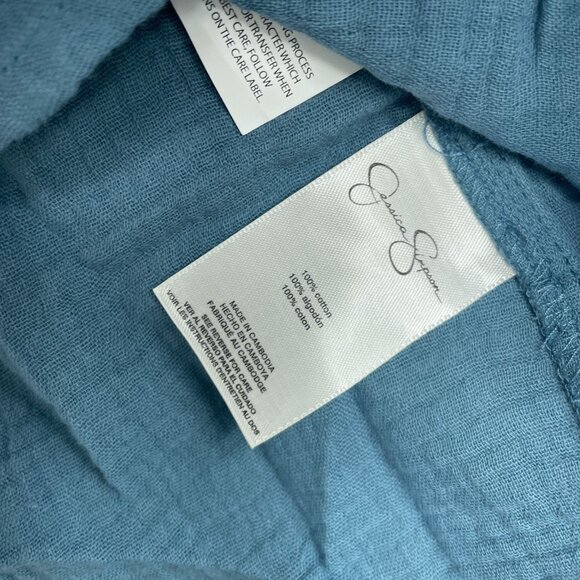 NEW Jessica Simpson Gauze Women's M Blue Button-Down Short sleeve Shirt - Picture 8 of 9
